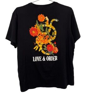 H&M Mens Love & Order Snake Floral Graphic T-Shirt Black LargE